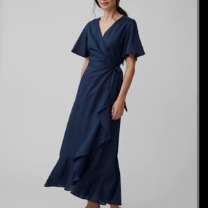 J. McLaughlin Navy Wrap Maxi Dress with Flutter Sleeves